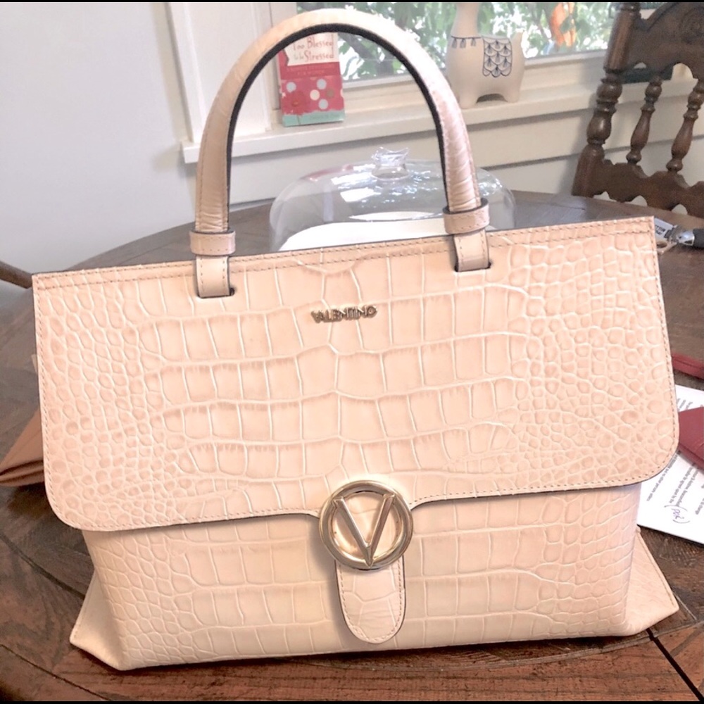 Valentino Leather Croc-Embossed Messenger Bag